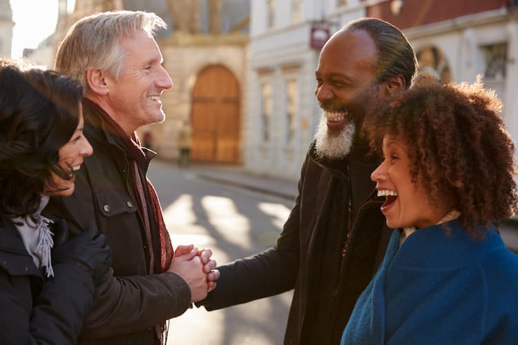 Older people meeting up in city