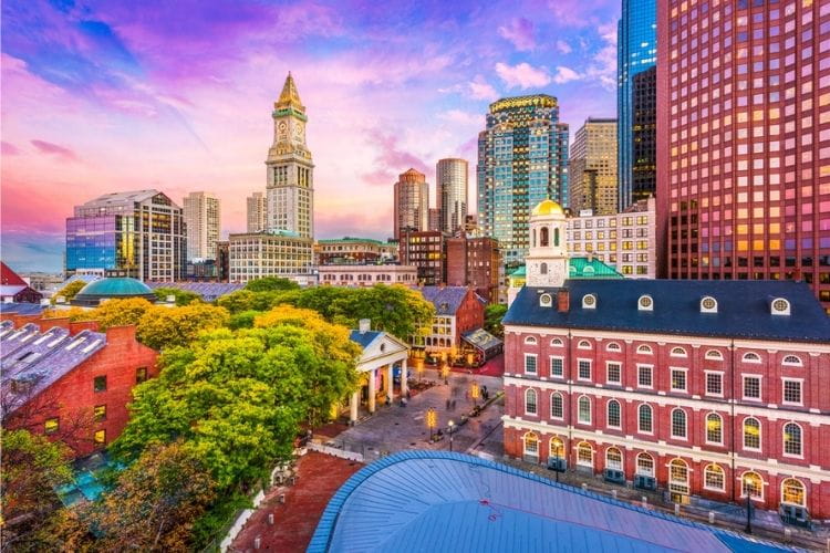 boston skyline at sunset